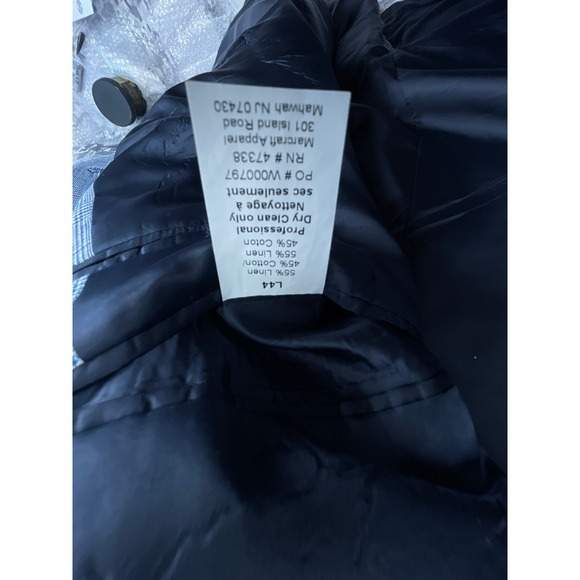 Jones New York Linen Blend Blazer Mens 44L Blue Windowpane Grid Check Sport Coat - Picture 9 of 10